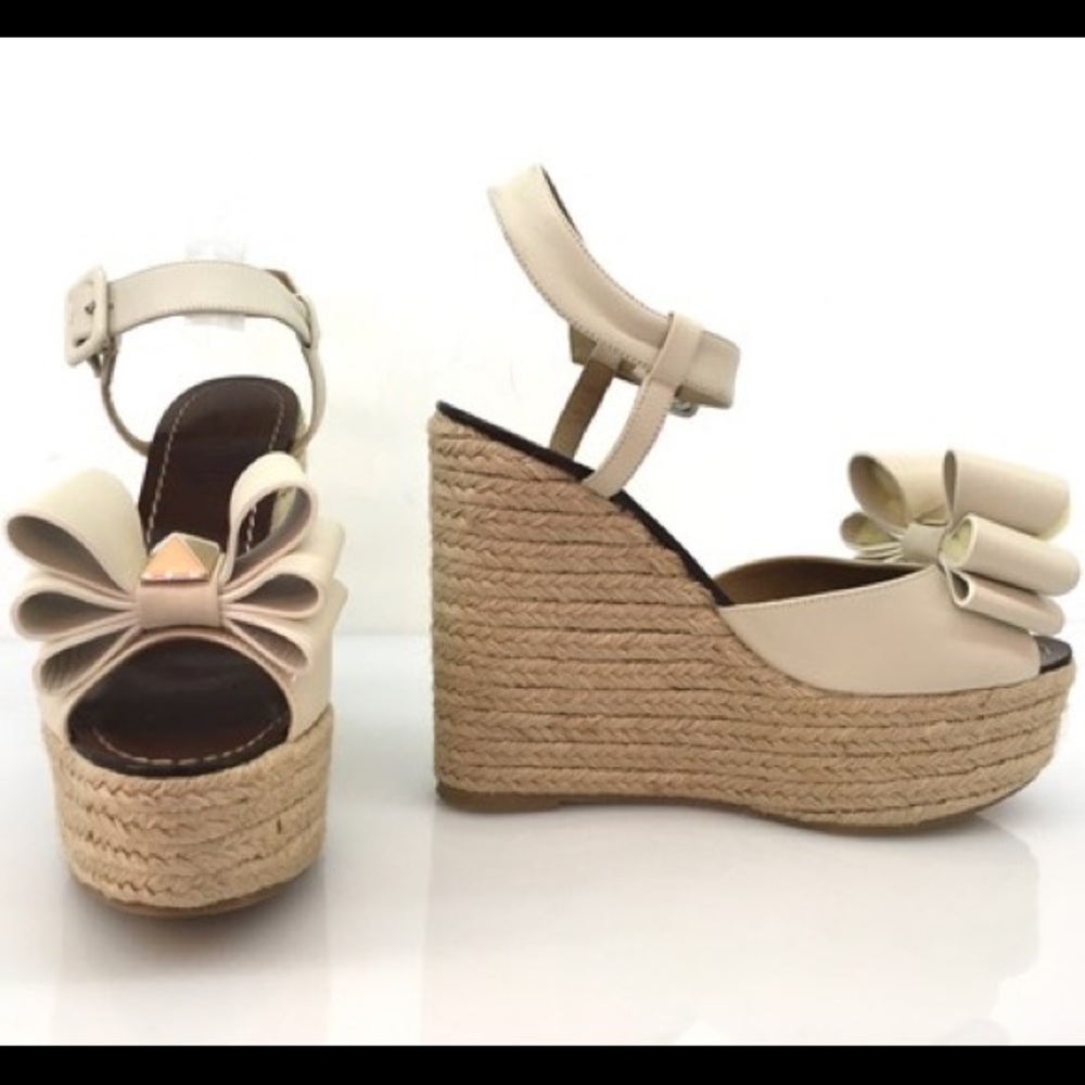 Valentino Off White Leather Bow Espadrilles